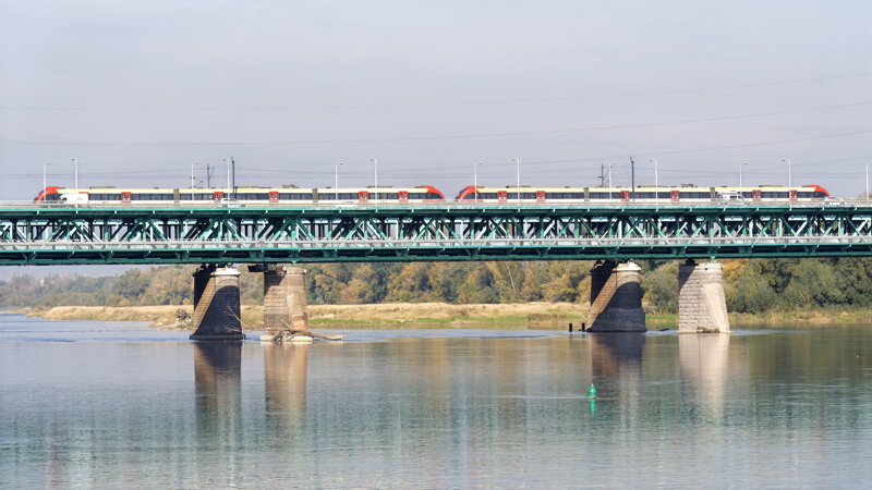 29 - The Gdańsk Bridge in Warsaw, featuring a green steel truss structure